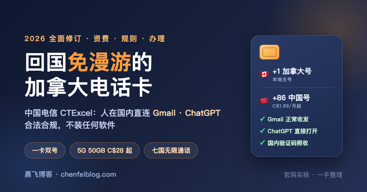 中国电信CTExcel加拿大电话卡 一卡双号 回国免漫游 直连Gmail ChatGPT